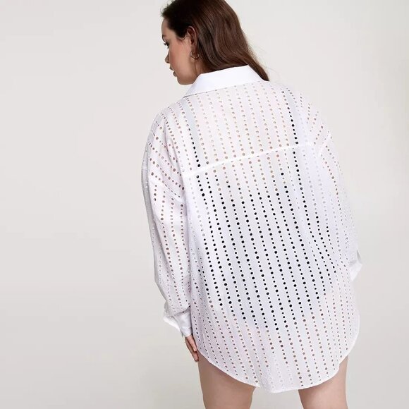 CALIA Women's Oversized Long Sleeve Button Down Swim Cover Up White Size XXS - Picture 3 of 7